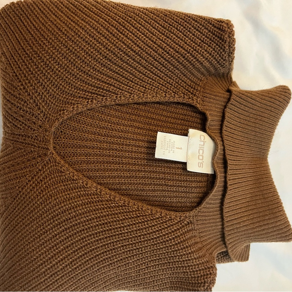 Chico's Brown Cowl Neck Sweater Ribbed Knit